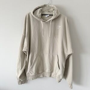 Gymshark Mens Oversized Heavy Fleece Hoodie Sand Beige XL Pullover Sweatshirt
